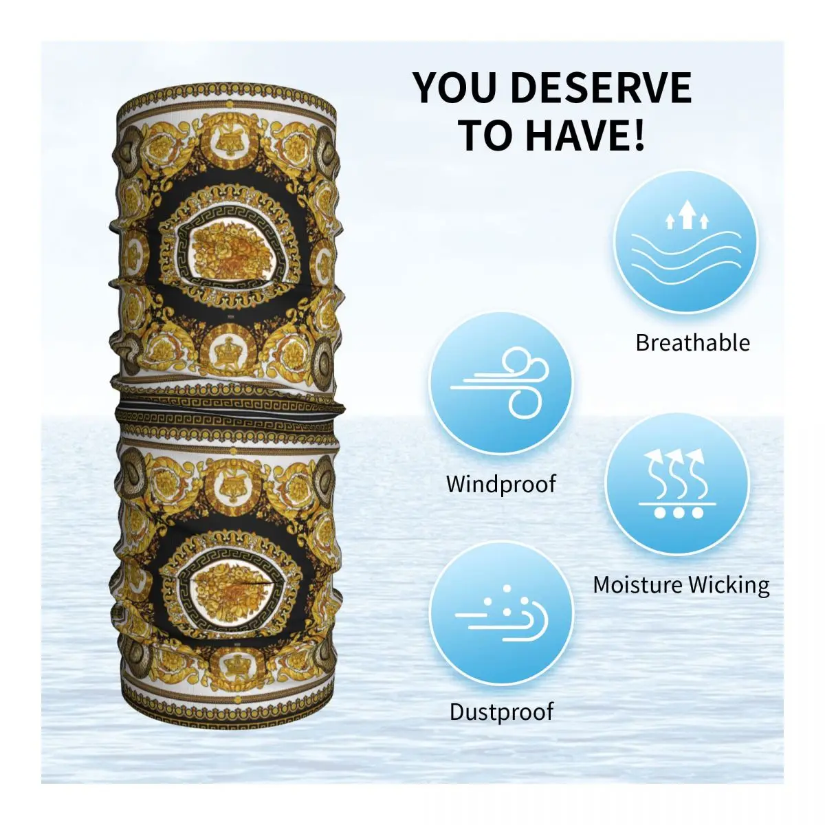 Decorative Golden Medallion Baroque Bandana Neck Cover Printed Balaclavas Mask Scarf Warm Headband Fishing Adult Breathable