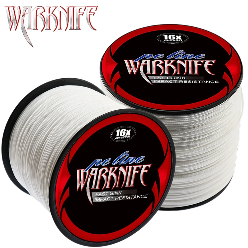 Warknife 16 Strands 100M - 2000M Hollow Core PE Braid Extreme Japan Braided Fishing Line 20LBs-500LBs Fishing Assist Line White 2