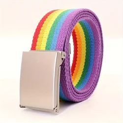Vibrant Rainbow Canvas Belt with Square Buckle - Versatile & Stylish Accessory (Desert Camouflage)