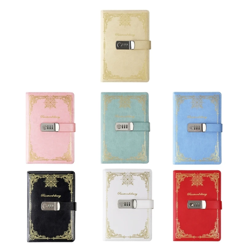 

2024 New Vintage Leather Journal with Combination Lock Digital with Pen Loop Retro Privacy Notebook