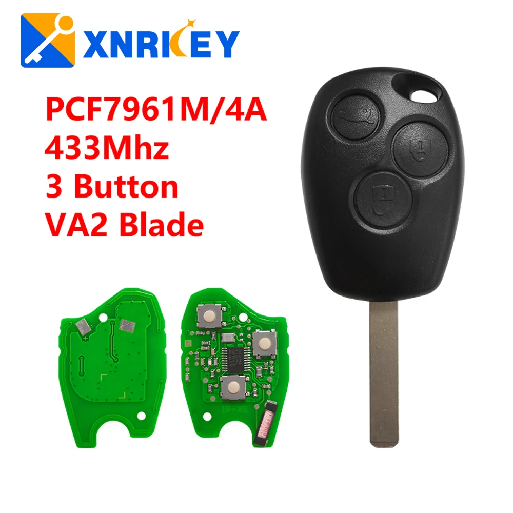 XNRKEY 3 Button Car Remote Key PCF7961M/4A Chip 433Mhz for Mercedes Benz Smart Fortwo Kigoauto Car Key with VA2 Blade