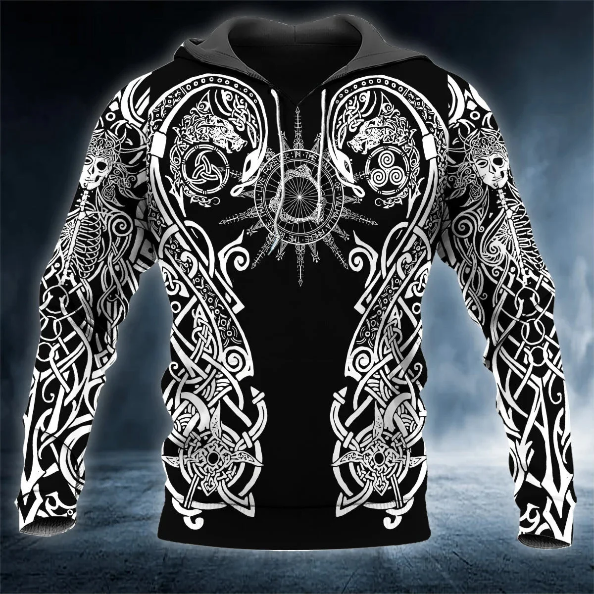 

Black And White Norse Mythology Tattoo 3D Printed Fashion Men's Hoodie & Sweatshirt Autumn Unisex Casual zipper Hoodie QDY46