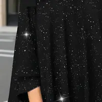 Elegant plus Size Solid Color 3/4 Sleeve Loose Top for Women Fashion Shiny Asymmetrical Hem round Neck Long Shirt - Image 6