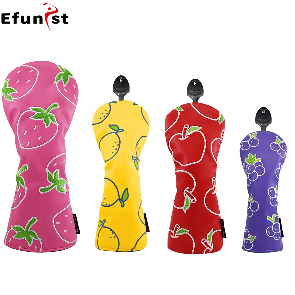 Golf Headcovers Fruit Pattern PU Leather Protector Set For Driver Fairway Hybrid Waterproof Club Head Covers Golf Supplies