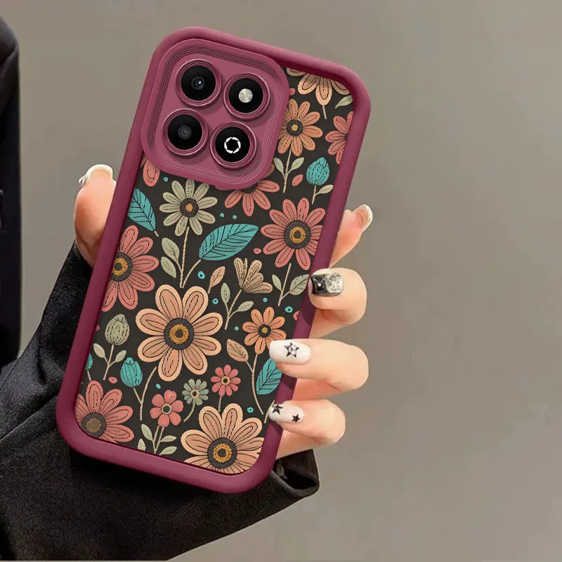 Retro Flower Print Flexible Silicone Shockproof Protective Case