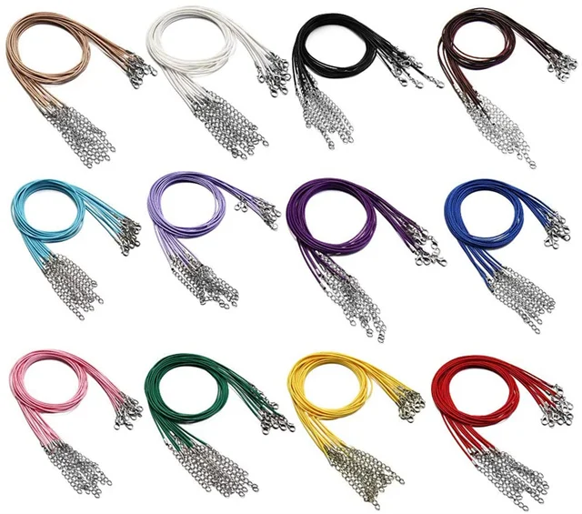 Collana Del Cordone In Pelle Catena Di Corda Cerata Nera Da 1,5 Mm La Produzione Di Gioielli, Collari A Pendente Fai Da Te Con Chiusura Di Aragosta Estensione Da 45 Cm 5 Cm - Foto 8