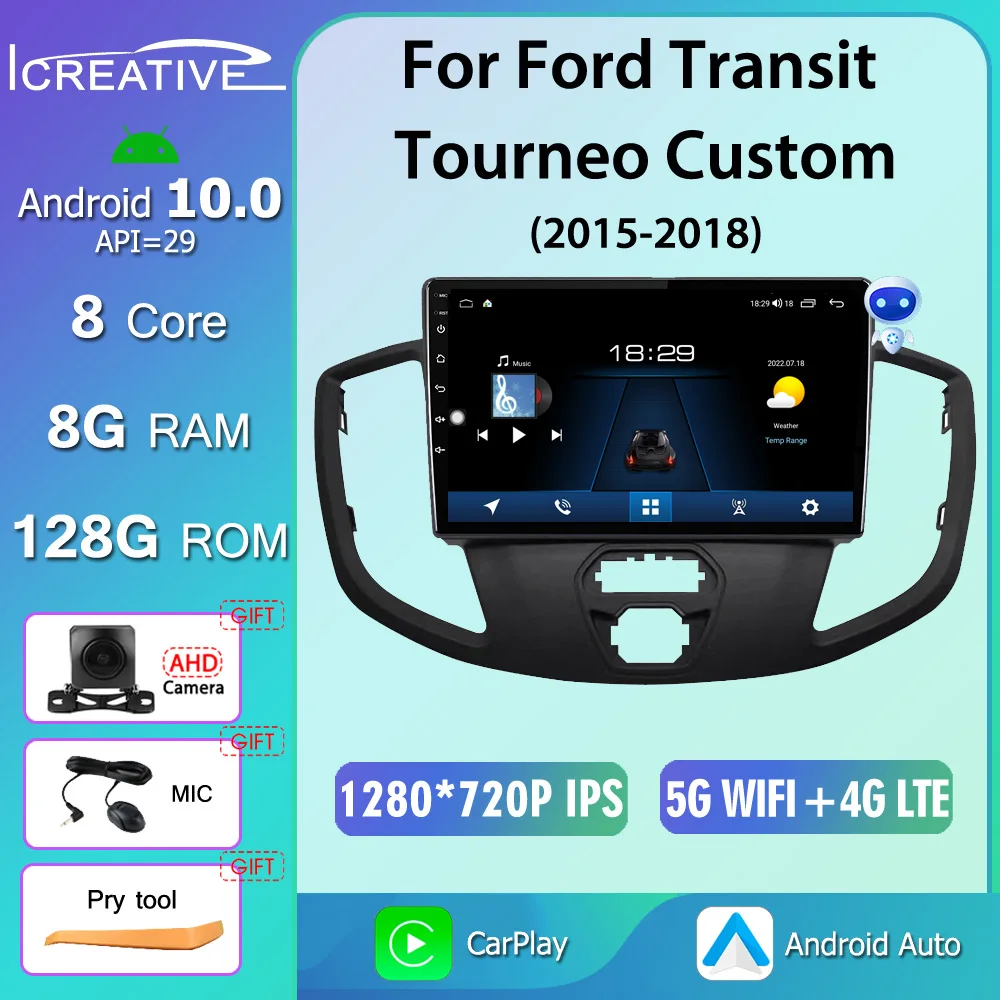 

Icreative для Ford Transit Tourneo Custom 2015 2016 2017 2018 мультимедийный видеоплеер No 2 din DVD 8G + 128G 7862 чип AHD камера