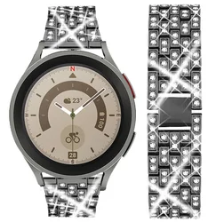 Elegant Diamond Metal Bracelet Band with Adjustable Strap - 20mm watch band (Black)
