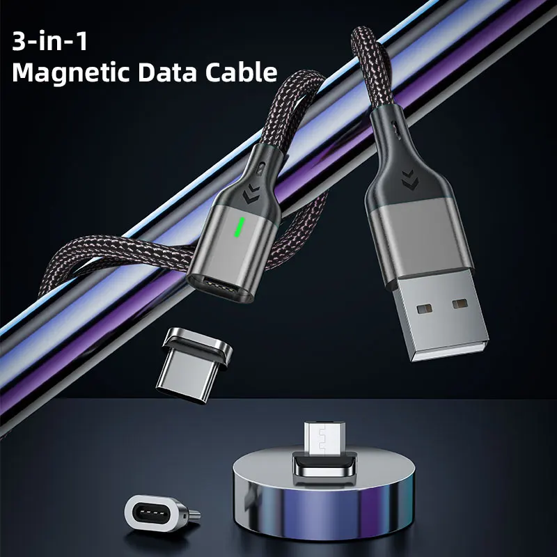 Magnetic USB Cable 3A Type C Fast Charging Cord with Quick Charge Capability