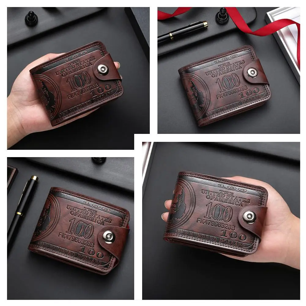 Men's Wallets with 100 US Dollar Pattern Hasp Male Leather Wallet with Zipper Card Holder Coin Pocket Purse Cartera Hombre - 4