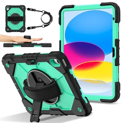 360 Rotatable Universal Protective Case for Tablets with Hand and Shoulder Strap - 3-Layer Hybrid Cover, 11-Inch (Black-Mint Green)