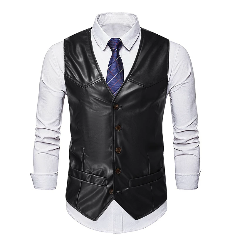 Men Vest European American Fashion Retro Round Neck Sleeveless British Style Vintage