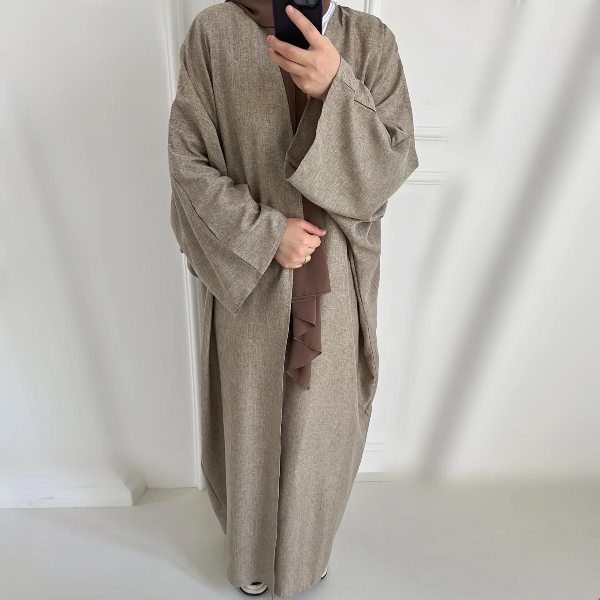 Cotton Linen Open Abaya for Women Kimono Muslim Hijab Dress Casual Plain Abayas Dubai Luxury Turkey Islamic Outfit Kaftan Robe