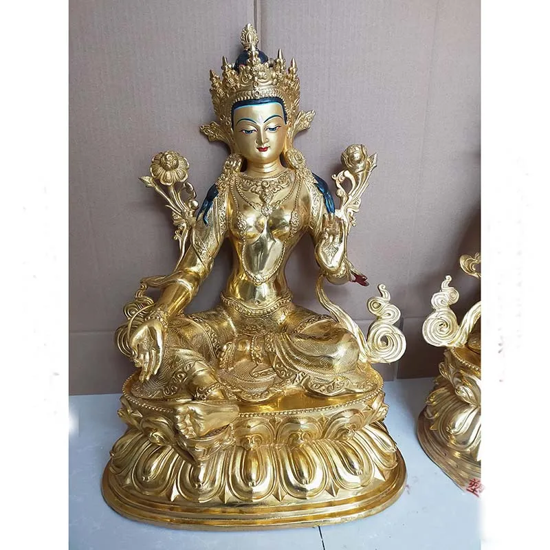 

60CM Huge large Tibetan Buddhism home temple Patron saint gilding Green Tara Guan yin Buddha statue bless Safety Health luck