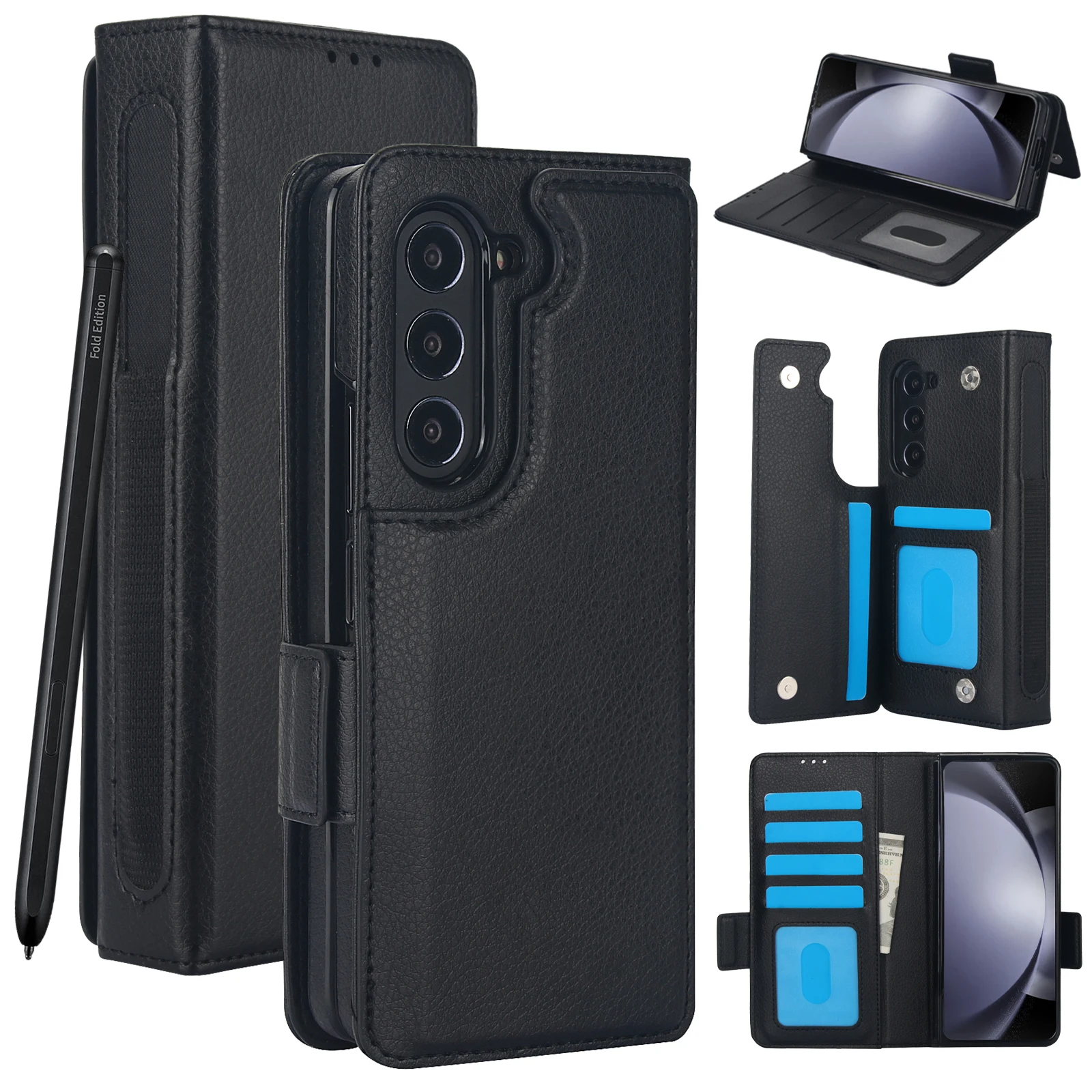 Luxury Leather Wallet Phone Case with Card & S Pen Holder
