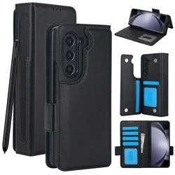 Luxury Leather Wallet Phone Case with Card & S Pen Holder - Samsung Z Fold 5 (Black)