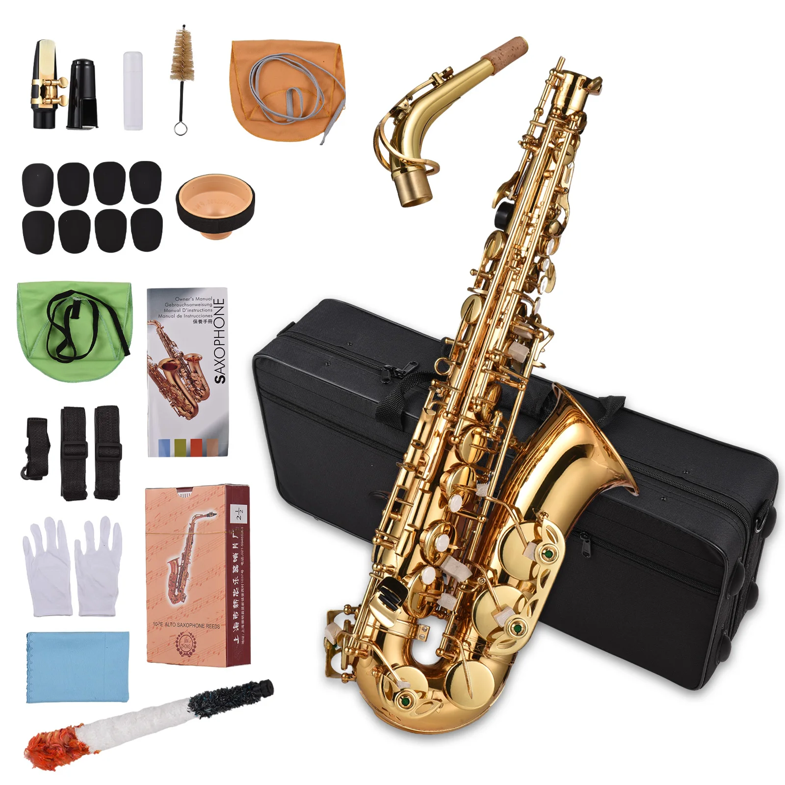 

Eb Alto Saxophone Brass Lacquered Alto Sax Wind Instrument with Carry Case Gloves Straps