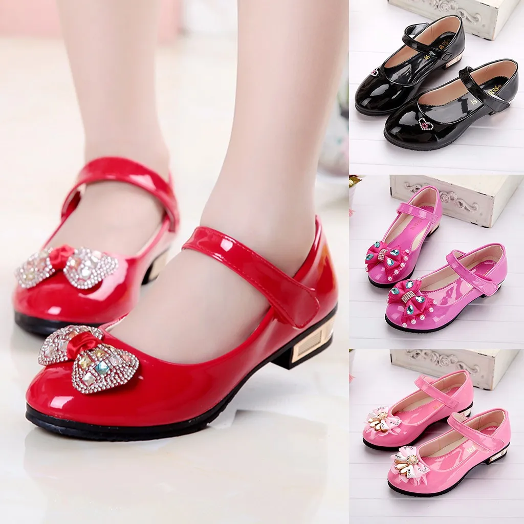 Girls Cute Sequins Bow Sandals Princess Shoes Solid Colour Fashion Glossy Sandals Single Shoes Comfort Breathable Casual
