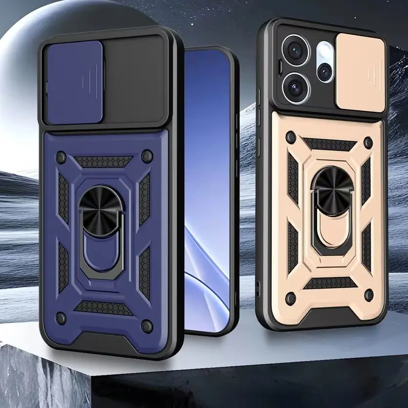 Armor Magnetic Ring Shockproof Case with Slide Camera Protection
