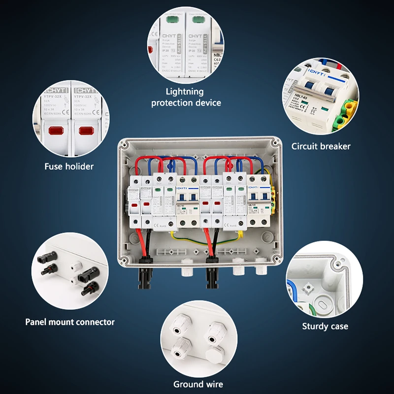 XIONGISolar photovoltaic PV Combiner Box With Lightning Protection 2 input 2 out DC 600V MCB SPD 1000V Waterproof IP65