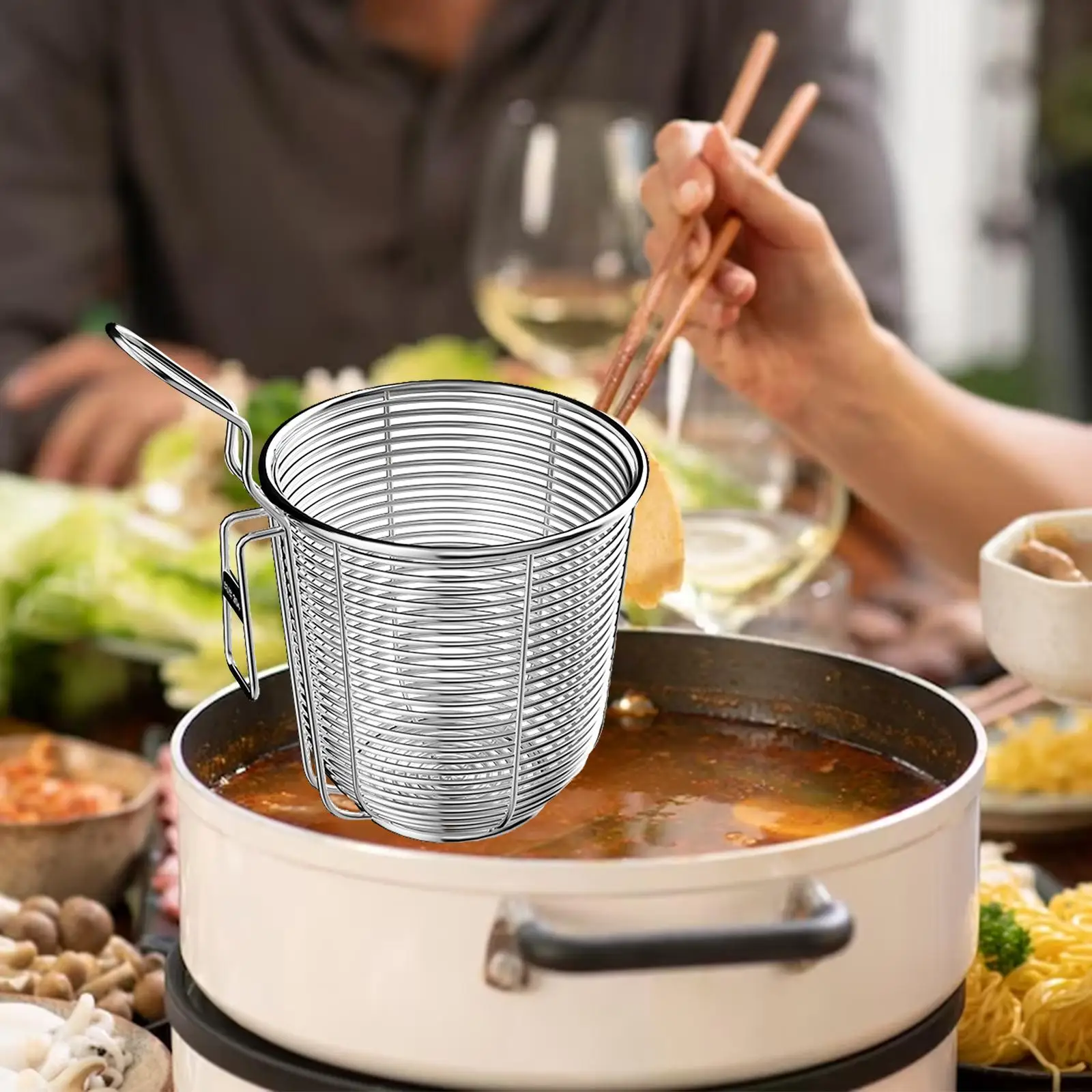 Stainless Steel Pasta Strainer with Handle, Food Dumpling Noodle: 3 - 5 Days Free Delivery Only UK