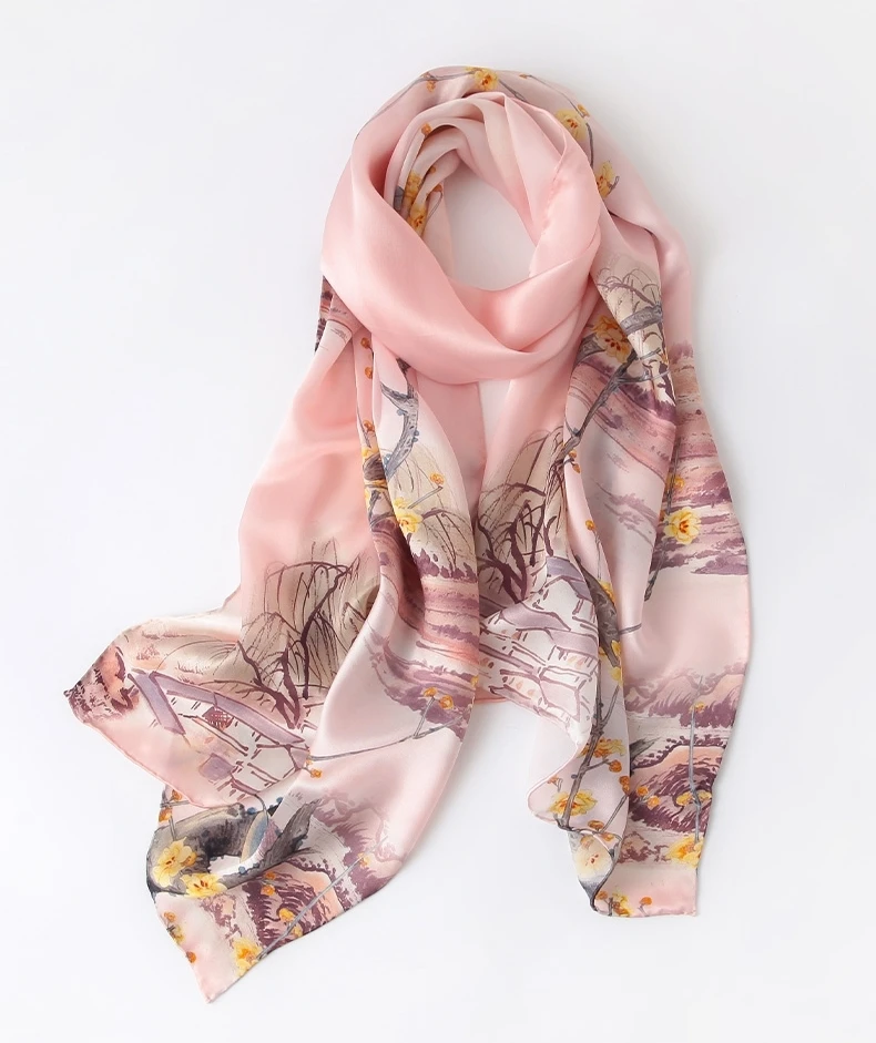 Echarpes Amazon Foulard Firmati BYSIFA] New Blue Lotus Pure Silk