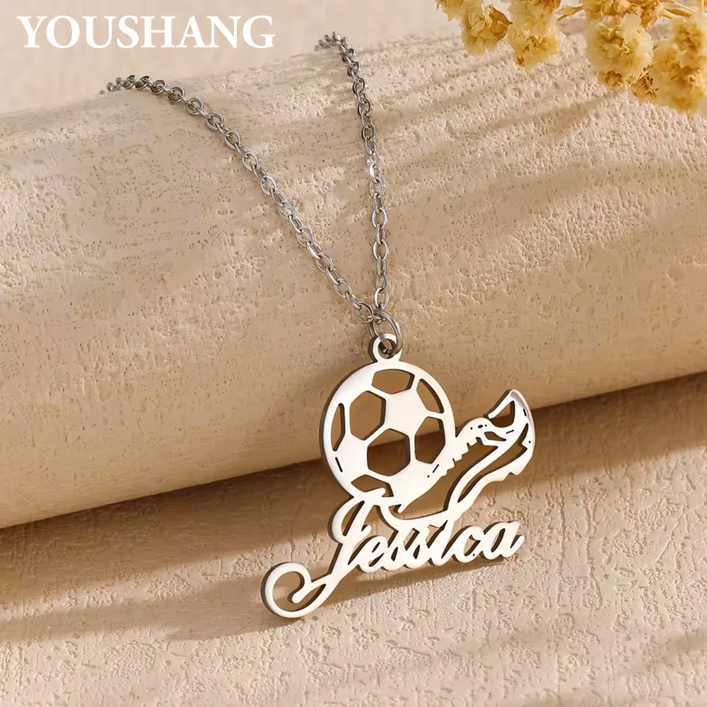 Customized Football Name Necklace in Silver Stainless Steel