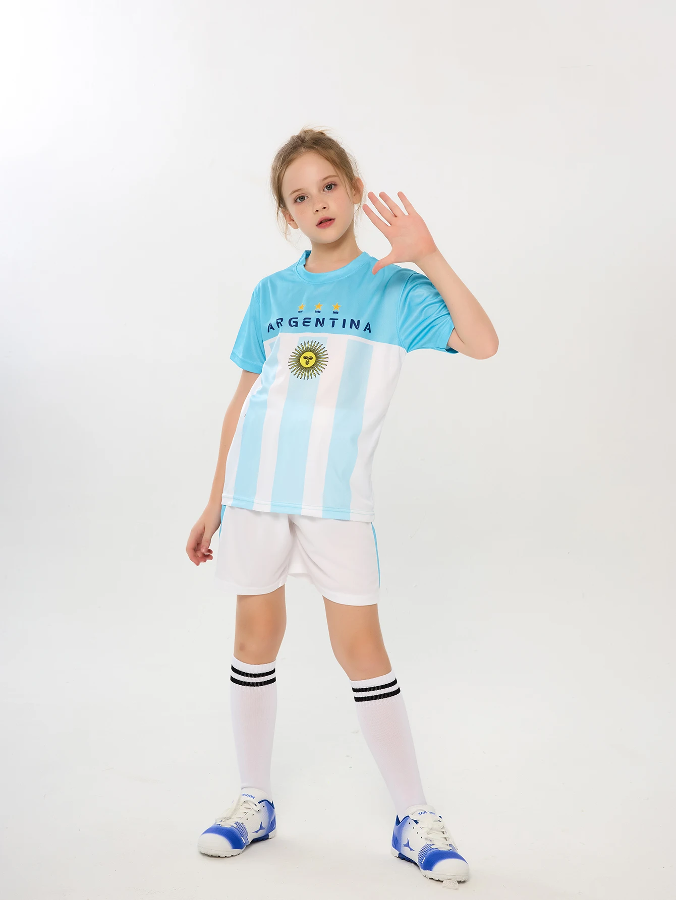 Football Jersey Set Soccer Uniform Suruida Argentina Children Soccer Jersey Boy and Girls Football Training Uniform Quick-drying Fashionable Kids Clothing