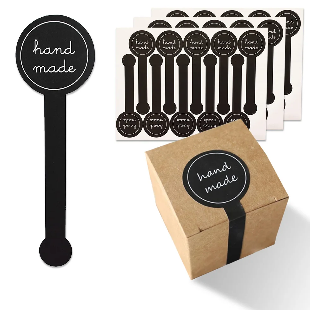 

100Pcs Black Handmade Adhesive Long Style "HAND MADE" Seal Labels Sticker for DIY Baking Packaging Gift Sealing Stickers 3X10CM