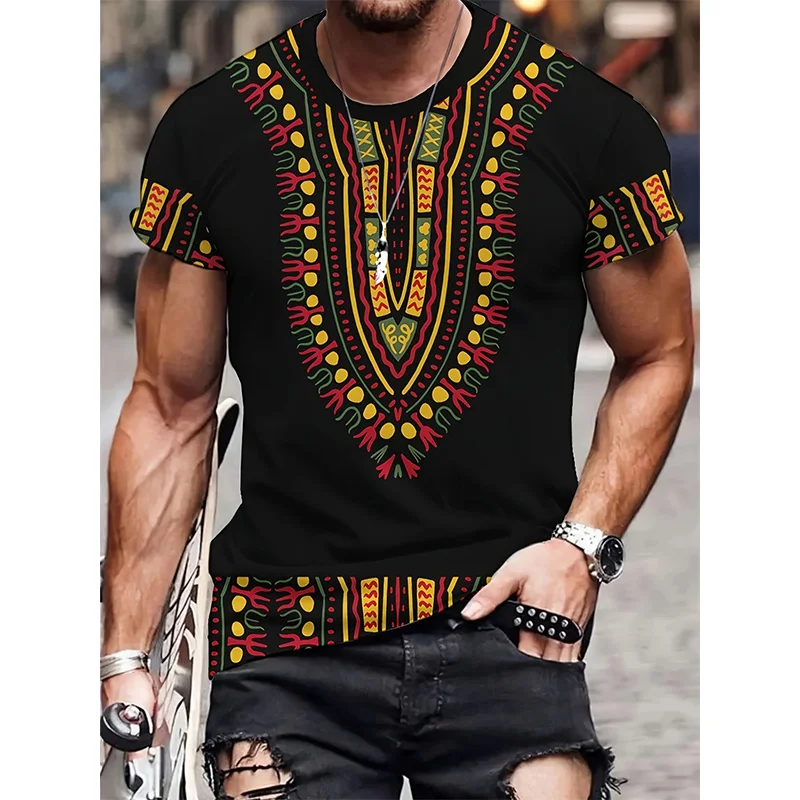 African Ethnic Pattern T-Shirt For Men Tribal Dashiki 3D Printed Tees Summer Casual Short Sleeve Loose T Shirts Round Neck Tops