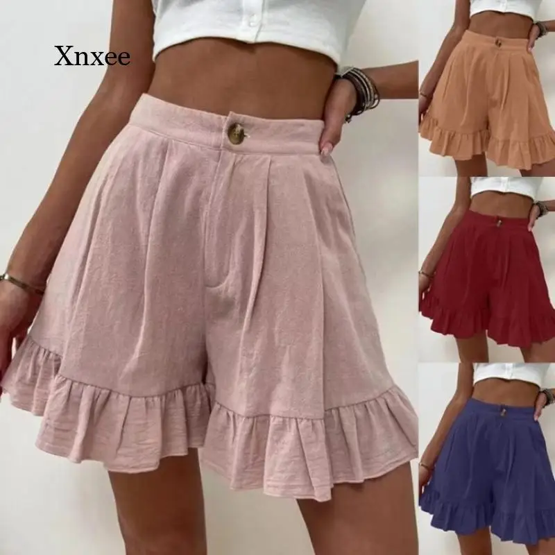 

Cotton and Linen Shorts Casual Wide-Leg Loose Shorts 2022 Summer New Solid Color Women's High Waist Sports Shorts Rainbow
