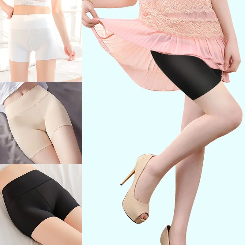 High Waist Women's Seamless Shorts Girl Safety Briefs Summer Ice Silk for high waist shorts,high waist panties,seamless panties,women shorts underwear
