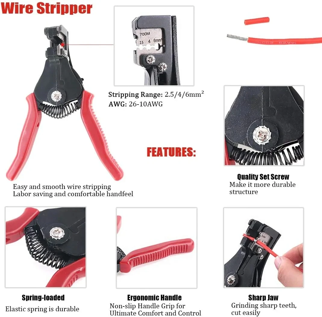 Solar PV Crimping Tool Kit For AWG14-10 2.5/4/6mm&sup2; With Stripper Wire Cable Cutter Solar panner Solar Connector Kit