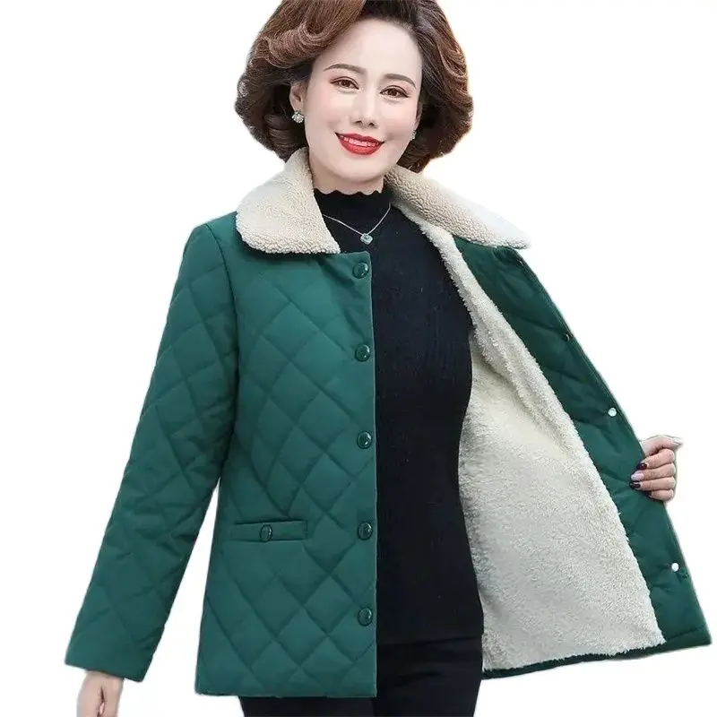 

2023 New Fashion Middle-Aged Elderly Women's Thick Add Velvet Autumn And Winter Keep Warm Coat Mother Cotton-Padded Jacket