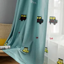 

New Curtains for Living Dining Room Bedroom Boy Girl Bedroom Blue Car Cartoon Pattern Embroidery Window Curtain Room Decor
