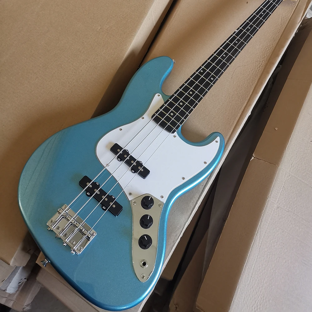 

4 Strings Metal Blue Electric Bass Guitar withRosewood Fretboard Customizable