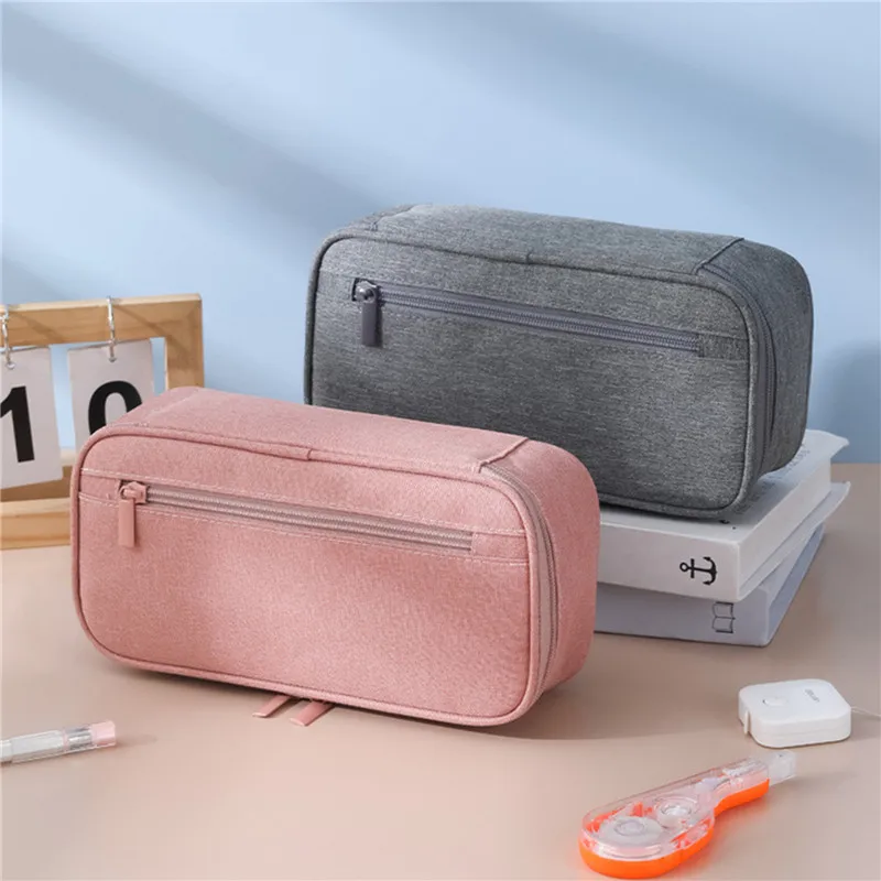 Pen Storage Bag Pencil Case 2 Layer Large Capacity Cosmetic High Quality Study Supplies Simple Student Stationary Boxes