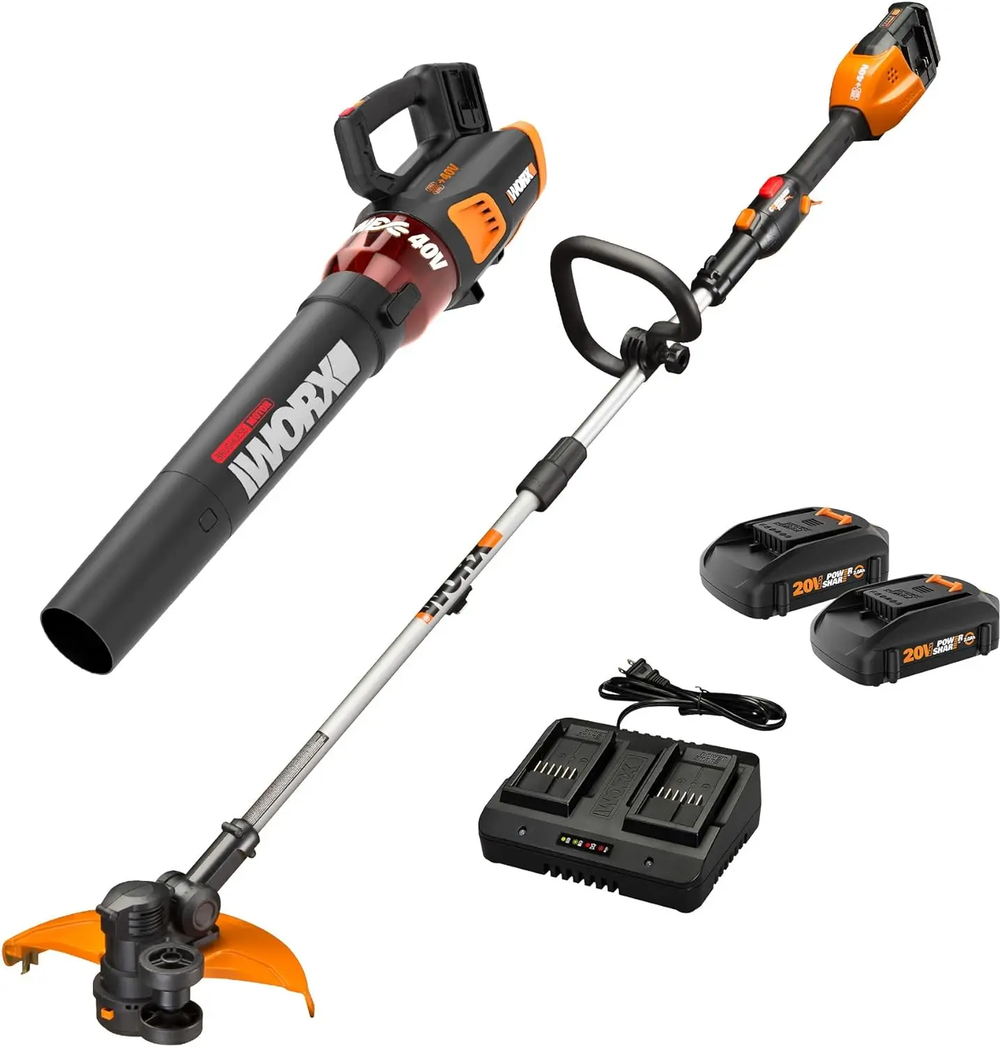 

2024 New WORX 40V 13" Cordless String Trimmer & Turbine Leaf Blower Power Share Combo Kit - WG927 (Batteries & Charger Included)