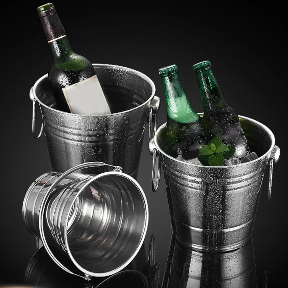 Portable 1.5L Ice Bucket Stainless Steel Outdoor Ice Container Wine Drinking Beer Cooler Tong for Party Cube Holder