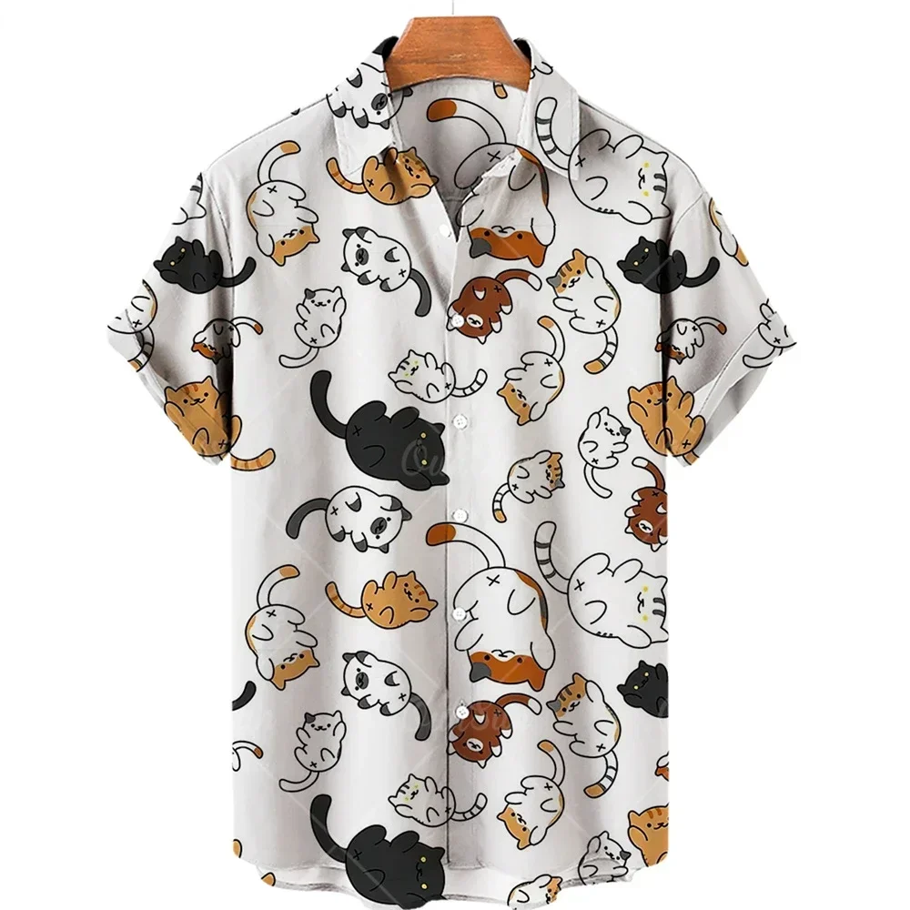 

Men's Kitten Single Breasted Short Sleeved Shirt, 3D Digital Printed Casual Shirt, Loose, Fashionable, Large 5XL, 2024