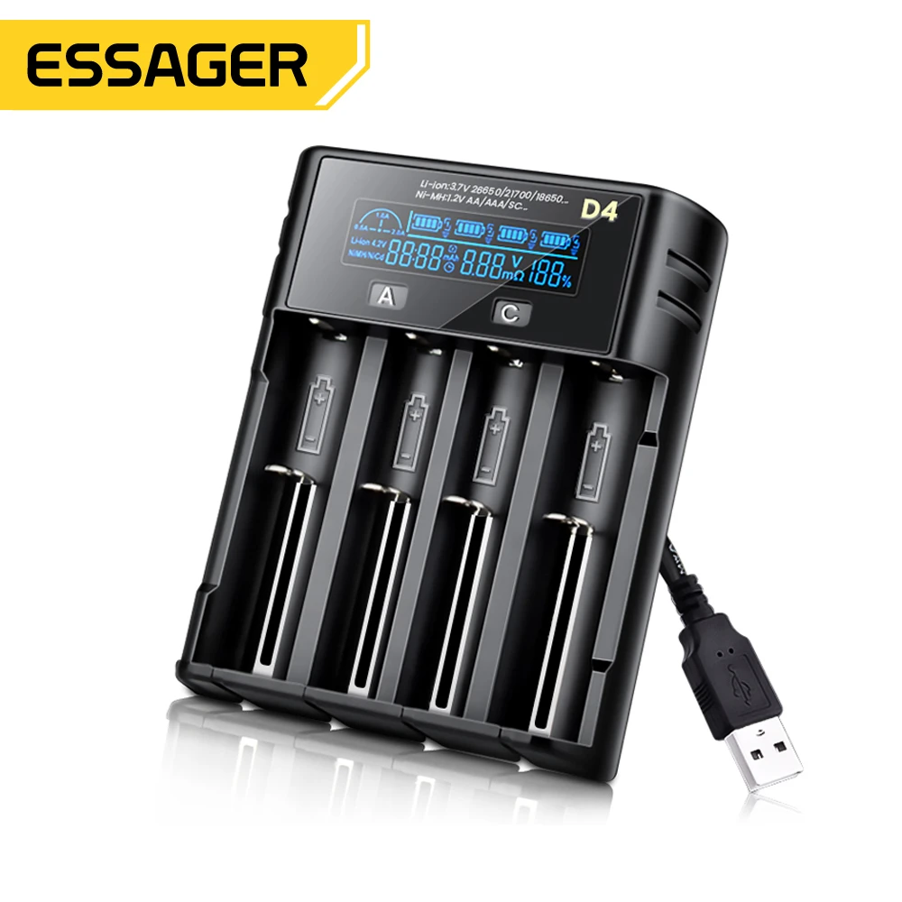 Essager 18650 Batterie Ladegerät Universal Akku Lade Für AA AAA Lithium Li  ionen USB Batterien Ladegerät 4 2 Slot|Ladegeräte| - AliExpress