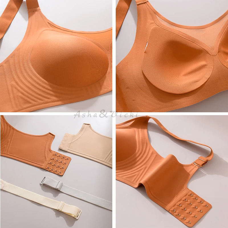 Plus Size Jelly Gum Full Cover Semi Fixed Large Cup Lace Underwear Anti Glare Mesh Woman Bra Comfortable Gathering 6