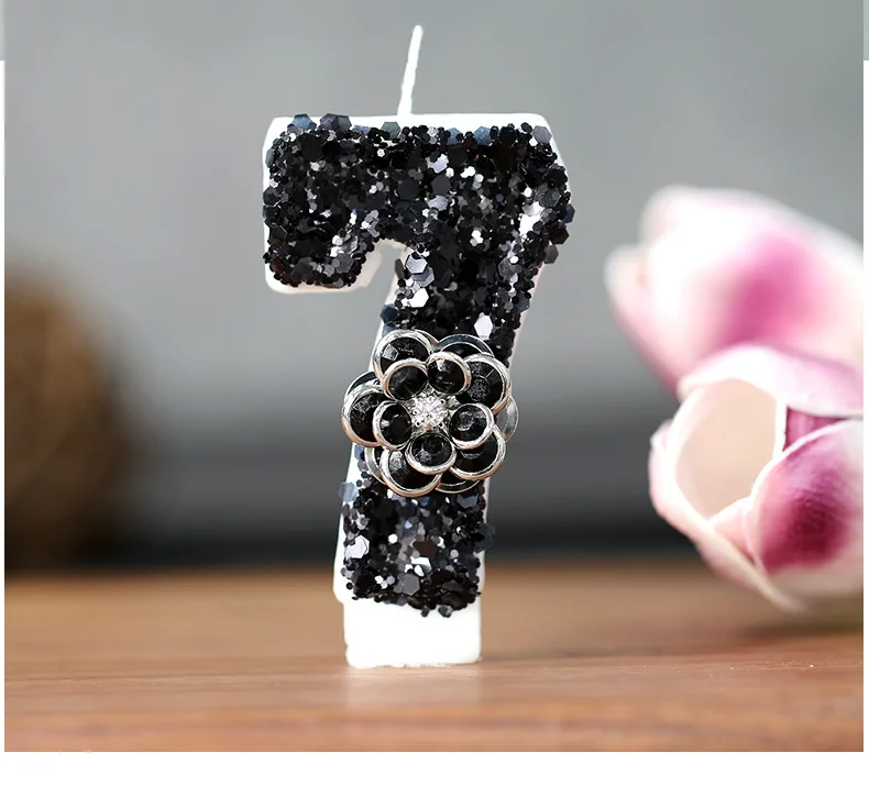 Elegant Black Rose Number Candles