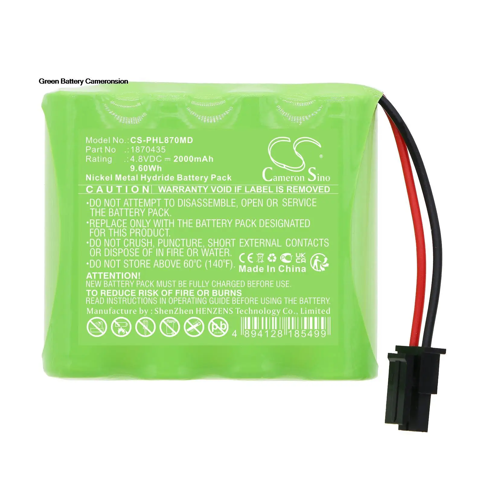 

GreenBattery CameronSino 2000mAh 9.6Wh 4.8V Medical Ni-MH Battery for Philips Lifeline GoSafe Mobile Alert System 870435,1870435