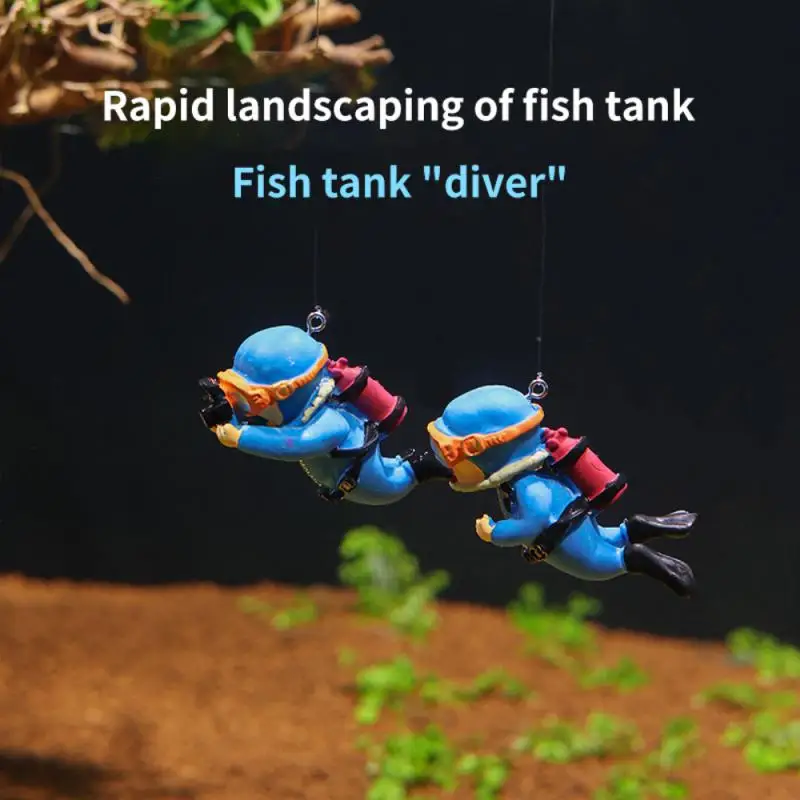 1pc Cute Diver Simulated Floating Luminous Green Mini Frogman Aquarium Ornaments Fish Tank Decoration