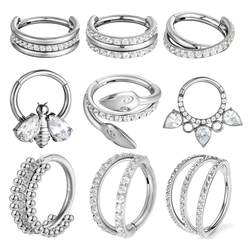 

G23 Titanium Septum Piercing Nose Rings Zircon Series Hoop Hight Segment Clicker Earrings Ear Cartilage Helix Piercing Jewelry