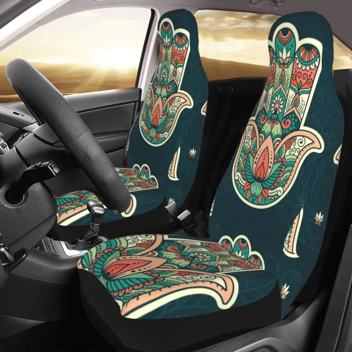 Hamsa Pattern Wallpaper Car Seat Cover Custom Printing Universal Front Protector Accessories Cushion Set