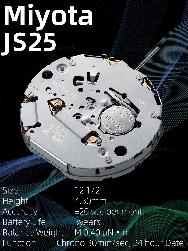 미요타 JS25 시계 무브먼트, 시민용 쿼츠 무브먼트, 자동 무브먼트, 6 손 날짜, 3:00 시계 부품, 신제품