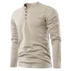 Camiseta de manga larga con cuello Henery para hombre, camisetas informales sólidas de primavera, camisetas masculinas de alta calidad, ropa clásica