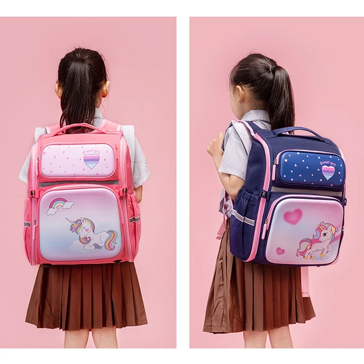 PVC Grade 1-6 Girls Cute Unicorn British Style Large Capacity Backpacks New Children Waterproof Fashion Backpacks for Students